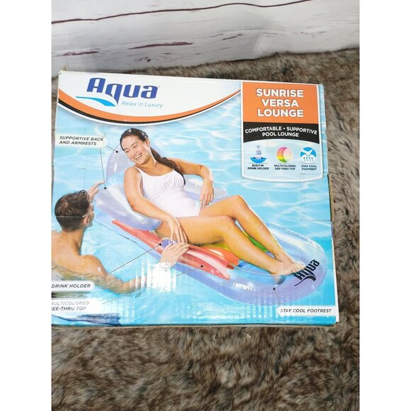 Aqua Pool Lounge Extra Long 70in Comfortable Headrest Soft Cool Weave Fabric - Picture 2 of 8